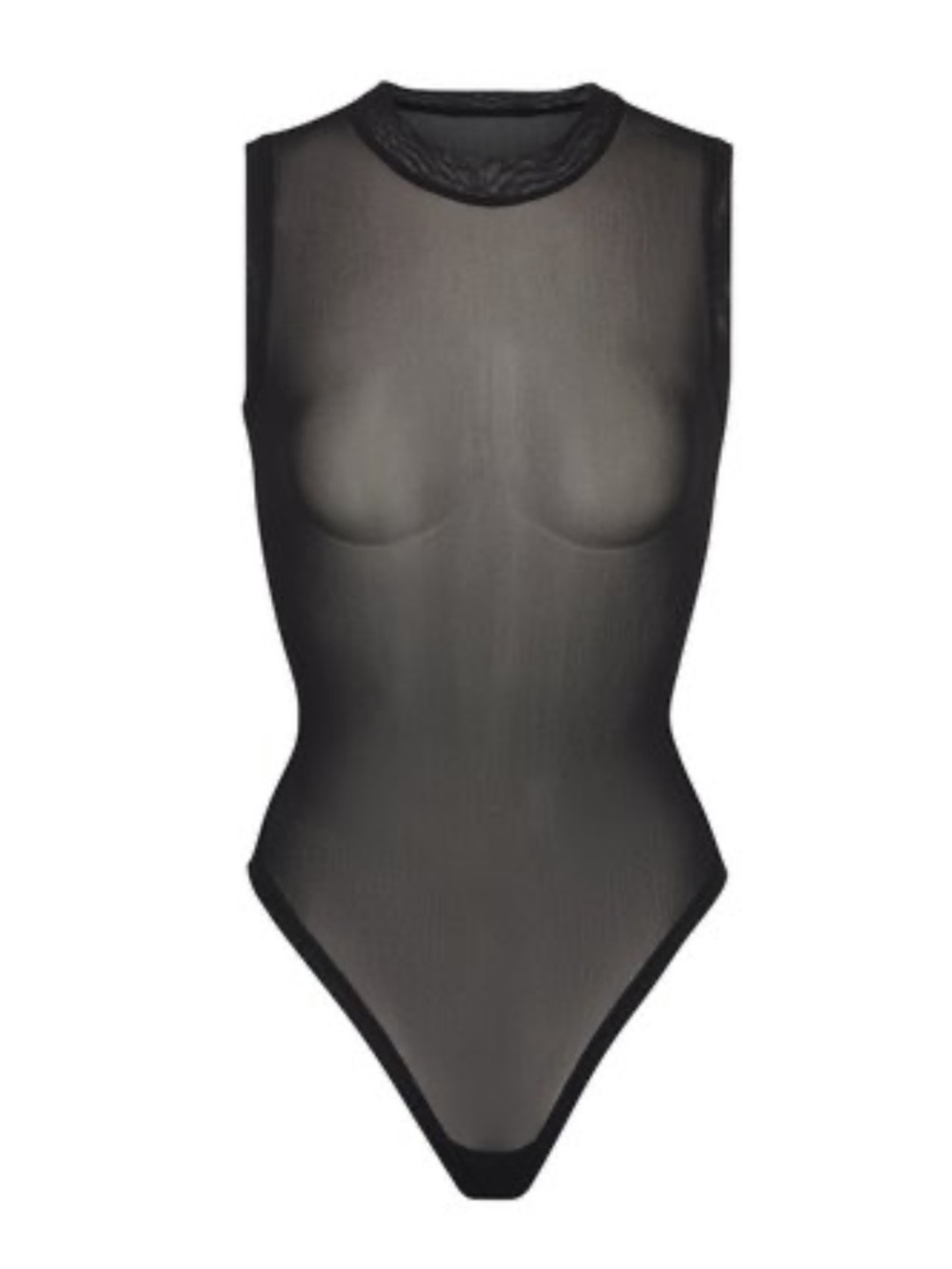 Skims Summer Mesh Mock Neck Bodysuit in Black sz Large